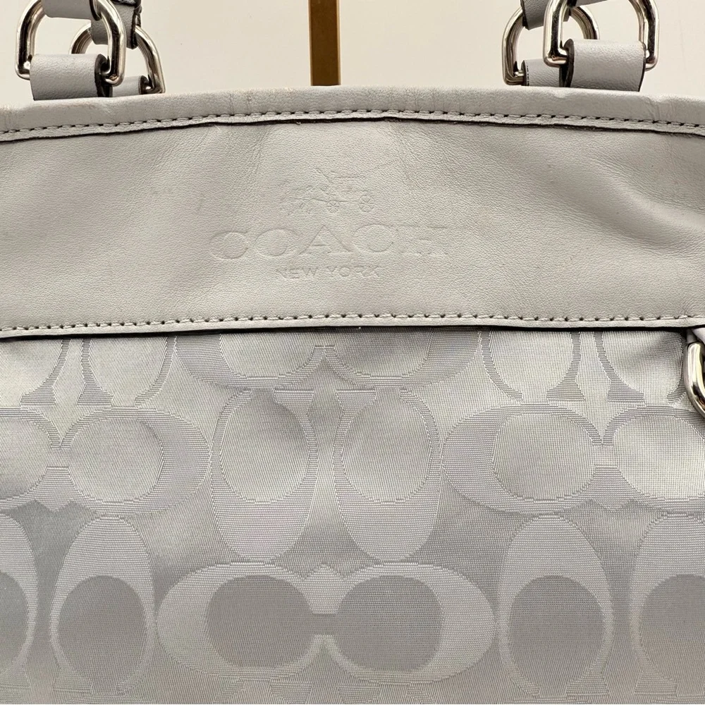 Coach Signature C Gray Leather Trim Satchel Purse Bag Shoulder Tote Handbag - Picture 4 of 15
